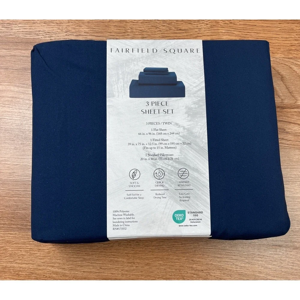Fairfield Square 3 Piece TWIN Microfiber Sheet‎ Set Navy NEW